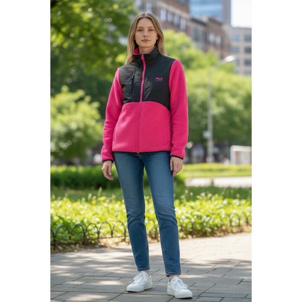 Fila Sports Full Zip Women's Jacket Pink & Black Size Medium Full Zip